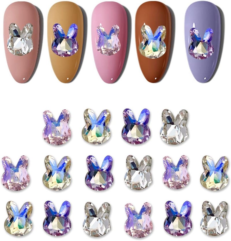 16 Pcs 3D Easter Bunny Nail Charms Crystals Rabbit Diamonds Rhinestones Gems for Acrylic Nails Design, Women Nail Art Decoration Craft Jewelry DIY.