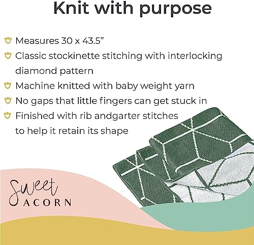 Sweet Acorn Knit Baby Blanket - Organic Cotton Baby & Toddler Receiving Blankets for Girls & Boys - Soft Knit Stroller/Throw Blankets - Geometric Pattern - Juniper Green - Image 4