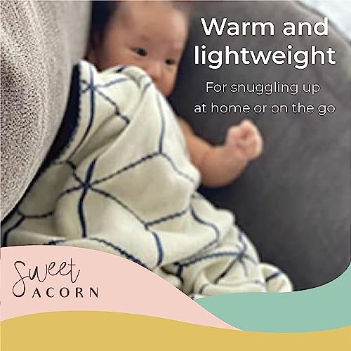 Sweet Acorn Knit Baby Blanket - Organic Cotton Baby & Toddler Receiving Blankets for Girls & Boys - Soft Knit Stroller/Throw Blankets - Geometric Pattern - Juniper Green - Image 5