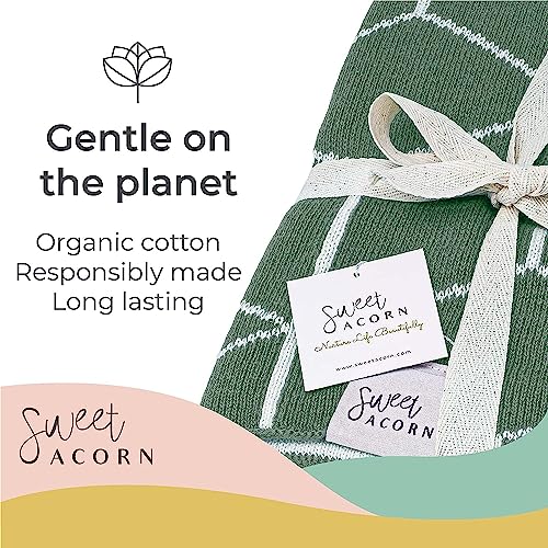 Sweet Acorn Knit Baby Blanket - Organic Cotton Baby & Toddler Receiving Blankets for Girls & Boys - Soft Knit Stroller/Throw Blankets - Geometric Pattern - Juniper Green - Image 3