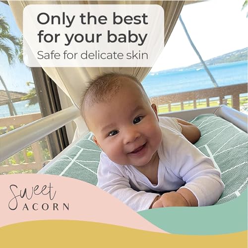 Sweet Acorn Knit Baby Blanket - Organic Cotton Baby & Toddler Receiving Blankets for Girls & Boys - Soft Knit Stroller/Throw Blankets - Geometric Pattern - Juniper Green - Image 2