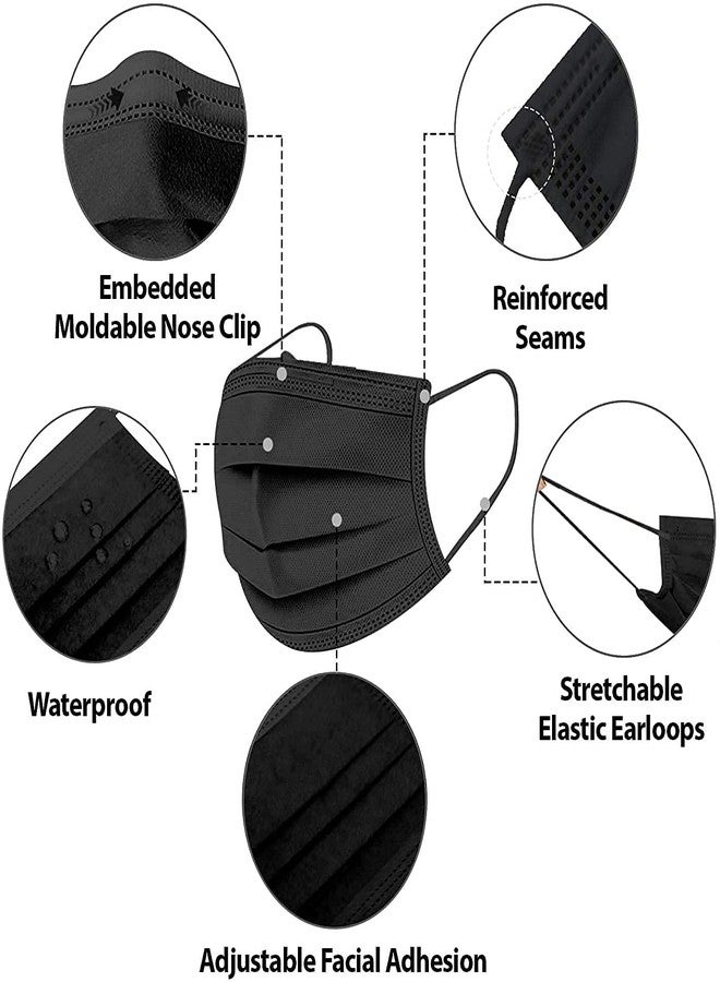 دينامو قناع جراحي للاستخدام مرة واحدة من دينامو، مصنوع من قماش غير منسوج، مزود بمشبك للأنف (أسود، بدون صمام، عبوة من 25 قطعة) للجنسين - Image 5