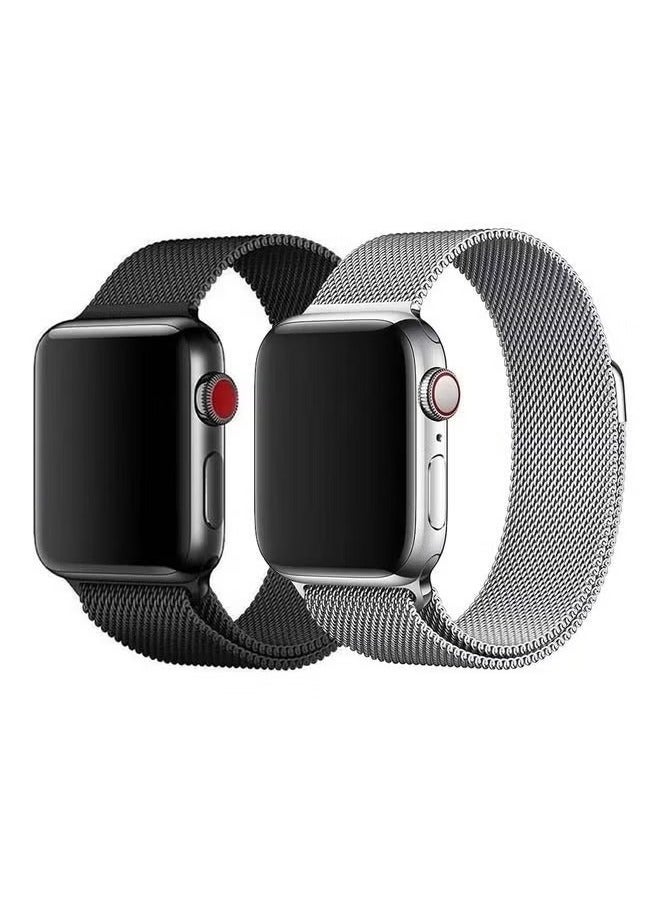 vesus 2-Piece Milanese Replacement Bands For Apple Watch SE/6/5/4/3/2/1 42/44mm Black/Silver