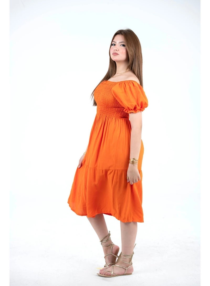 بيزيك وير كلاب فستان بناتي كاجوال بأكمام قصيرة من قماش الرايون من Basic Wear Club - مقاس واحد - Image 3