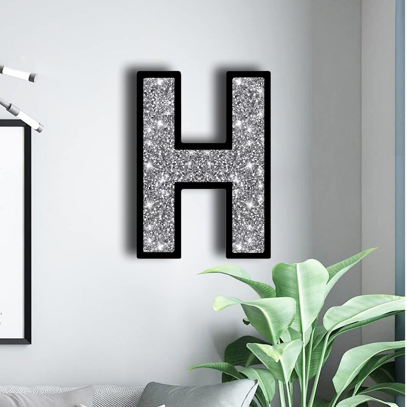 XIHACTY Letters Signs for Home D?cor  Crystal Crushed Diamond Accent Sign for Wall Decor  Black DIY Custom Capital Letters for Decoration on Bar  Desk  Dresser  Party Birthday  Wedding.(H) - Image 2