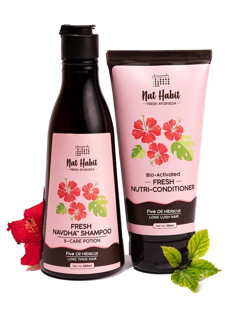 Nat Habit Five Oil Hibiscus Shampoo and Conditioner Combo for Women & Men Hair Fall Control, 72 Hr Frizz Control - Image 1