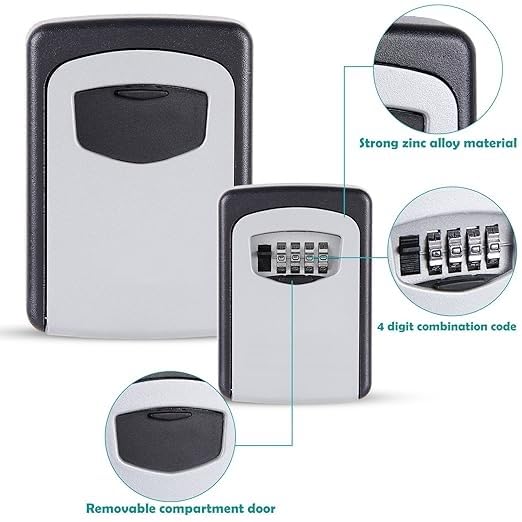 SHRBI Key Lock Box Wall Mounted 4 Digit Combination Lock Box For House Key Weatherproof Safe Security Key Storage Lock Box For Outside Realtors Garage Spare Keys - Image 5