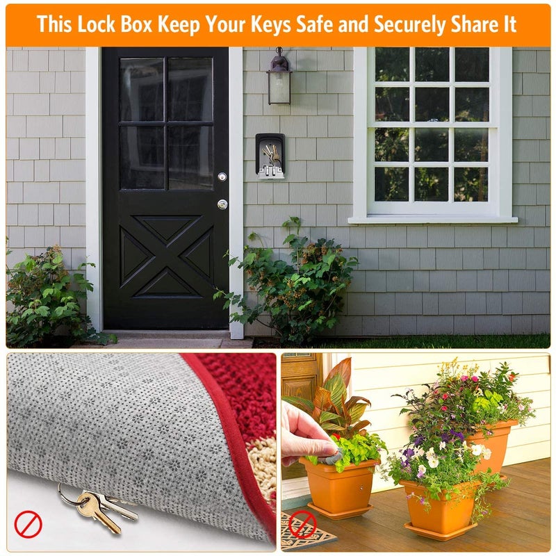 SHRBI Key Lock Box Wall Mounted 4 Digit Combination Lock Box For House Key Weatherproof Safe Security Key Storage Lock Box For Outside Realtors Garage Spare Keys - Image 3