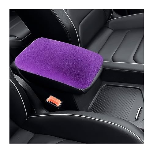 Augeny Fluffy Car Armrest Cover Soft Short Plush Auto Center Console Cover Pad Warm in Winter Furry Armrest Seat Box Protector Universal Vehicle Decor Accessories for Women Men Purple - Image 1