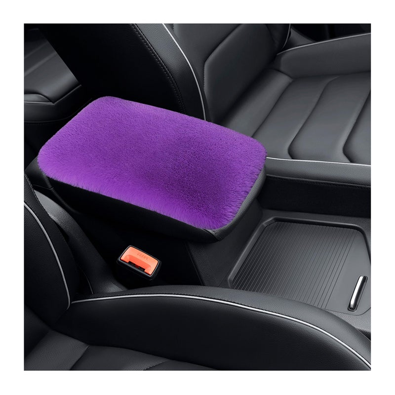 Augeny Fluffy Car Armrest Cover Soft Short Plush Auto Center Console Cover Pad Warm in Winter Furry Armrest Seat Box Protector Universal Vehicle Decor Accessories for Women Men Purple - Image 3