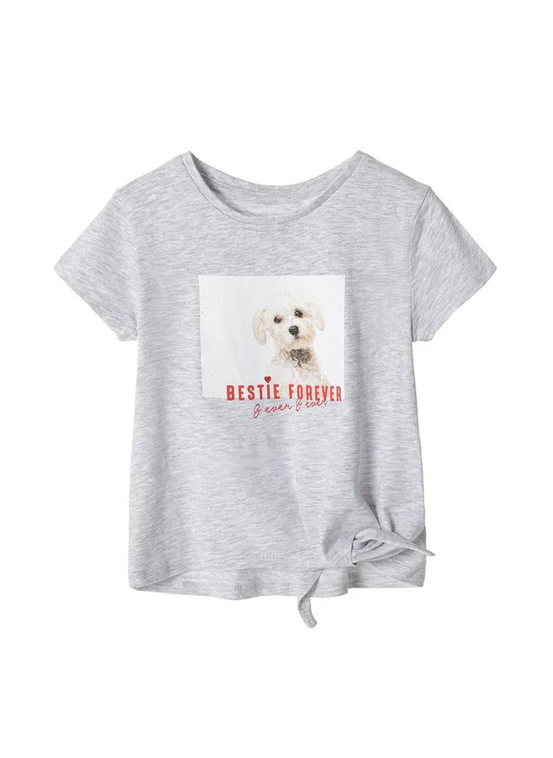 MINOTI Girls tie front t-shirt colourful graphic grey