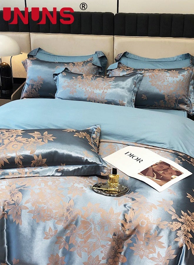 UNUNS Satin Pillowcases,Satin Pillowcases for Hair and Skin, 2Pcs Large Maple Leaf Floral Print Pillowcases,Silky Floral Print Pillowcases with Envelope Closure,Lake-Blue,48x74cm - Image 4