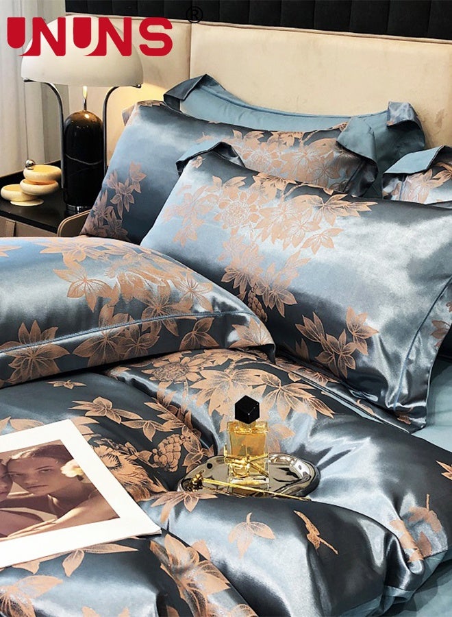 UNUNS Satin Pillowcases,Satin Pillowcases for Hair and Skin, 2Pcs Large Maple Leaf Floral Print Pillowcases,Silky Floral Print Pillowcases with Envelope Closure,Lake-Blue,48x74cm - Image 5