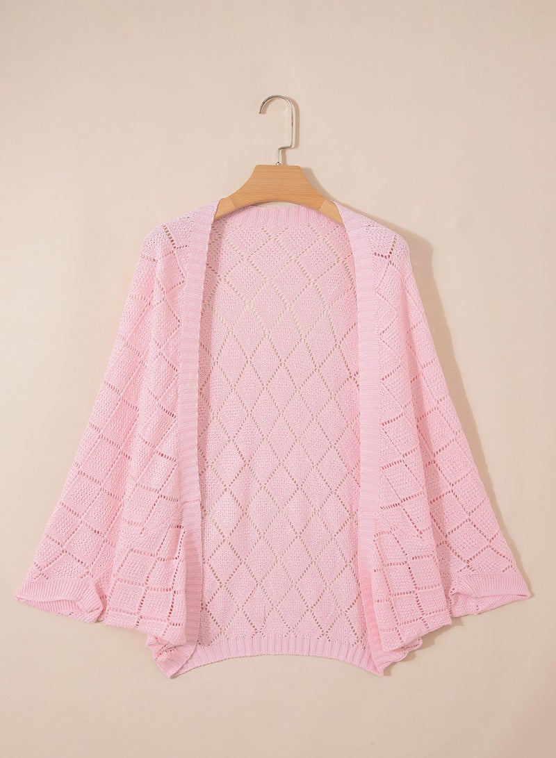 Sidefeel Women's Cardigan Kimono Boho Batwing Long Sleeve Lightweight Soft Oversized Open Front Shrugs Sweater Pink Large - Image 4