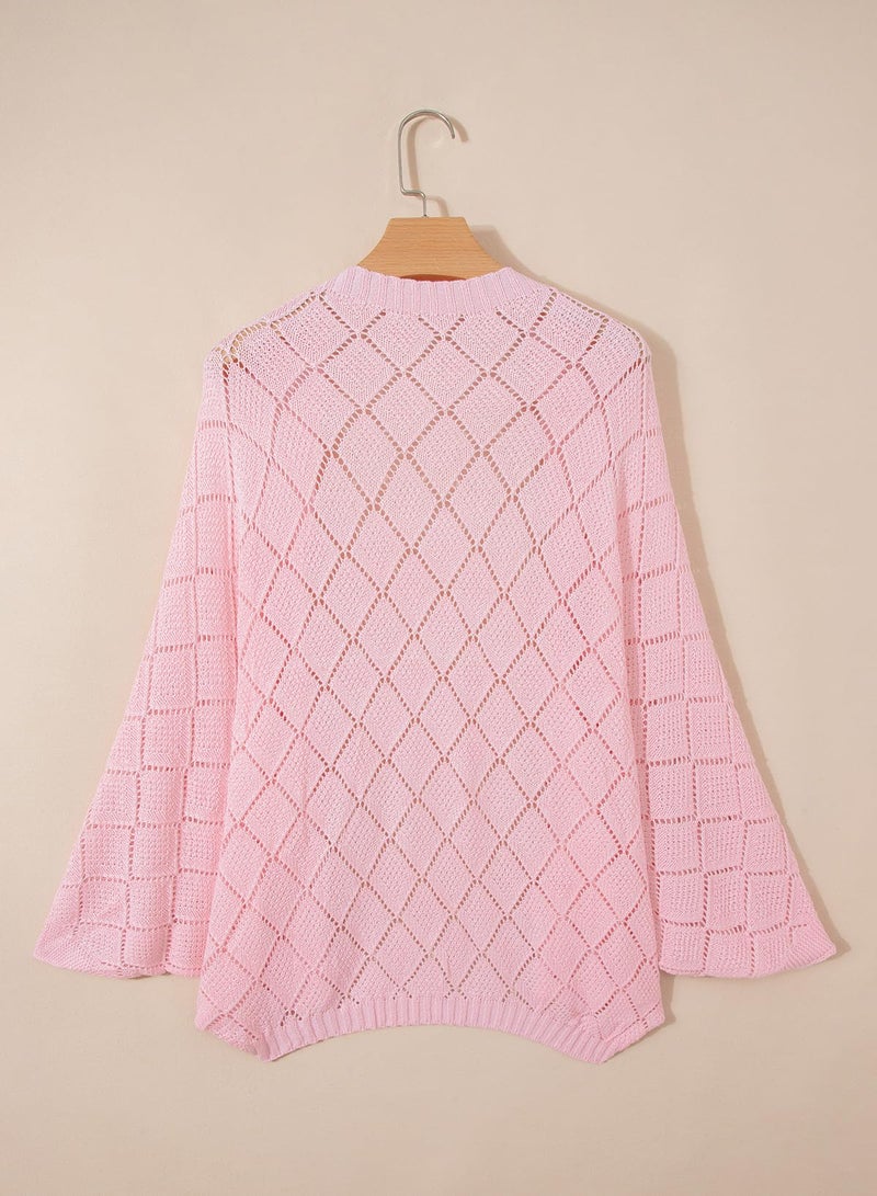 Sidefeel Women's Cardigan Kimono Boho Batwing Long Sleeve Lightweight Soft Oversized Open Front Shrugs Sweater Pink Large - Image 5