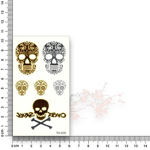 S.A.V.I 3D Temporary Tattoo Golden And Silver Metallic Sticker Skulls Danger Sign Design Size 10.5x6CM - 1PC. - Image 2