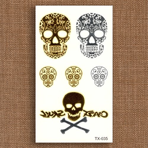S.A.V.I 3D Temporary Tattoo Golden And Silver Metallic Sticker Skulls Danger Sign Design Size 10.5x6CM - 1PC. - Image 4