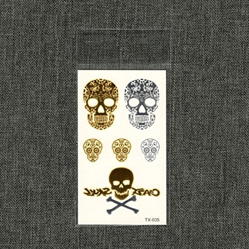 S.A.V.I 3D Temporary Tattoo Golden And Silver Metallic Sticker Skulls Danger Sign Design Size 10.5x6CM - 1PC. - Image 5
