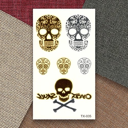 S.A.V.I 3D Temporary Tattoo Golden And Silver Metallic Sticker Skulls Danger Sign Design Size 10.5x6CM - 1PC. - Image 3