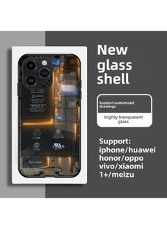 Circuit Board Phone Case For 13 14promax Creative 12 Cool 15 Model Glass Case Funny Digital Computer IPhone Protective Cover-Color:High Permeability Glass Shell-Graphite Black -997-Applicable Model:
