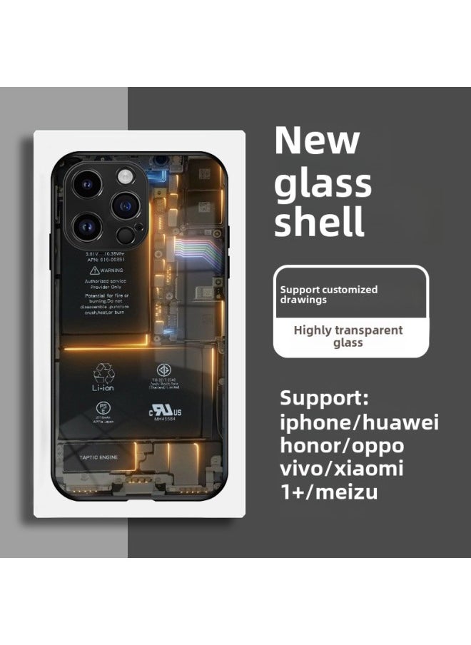 Generic - Circuit Board Phone Case For 13 14promax Creative 12 Cool 15 Model Glass Case Funny Digital Computer IPhone Protective Cover-Color:High Permeability Glass Shell-Graphite Black -997-Applicable Model: - Image 1