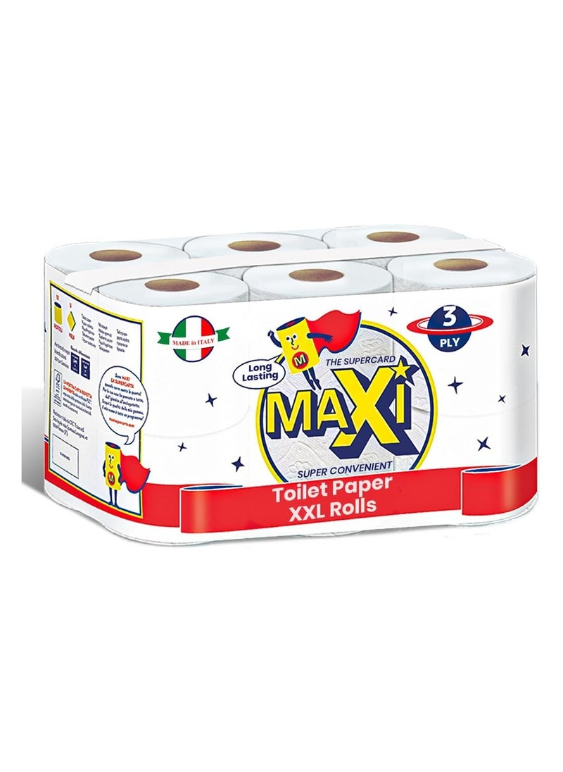 Maxi Supercarta Toilet Roll 3 Ply, Pack of 12 Rolls - 162 High Absorbent Sheets per Roll  - Image 1