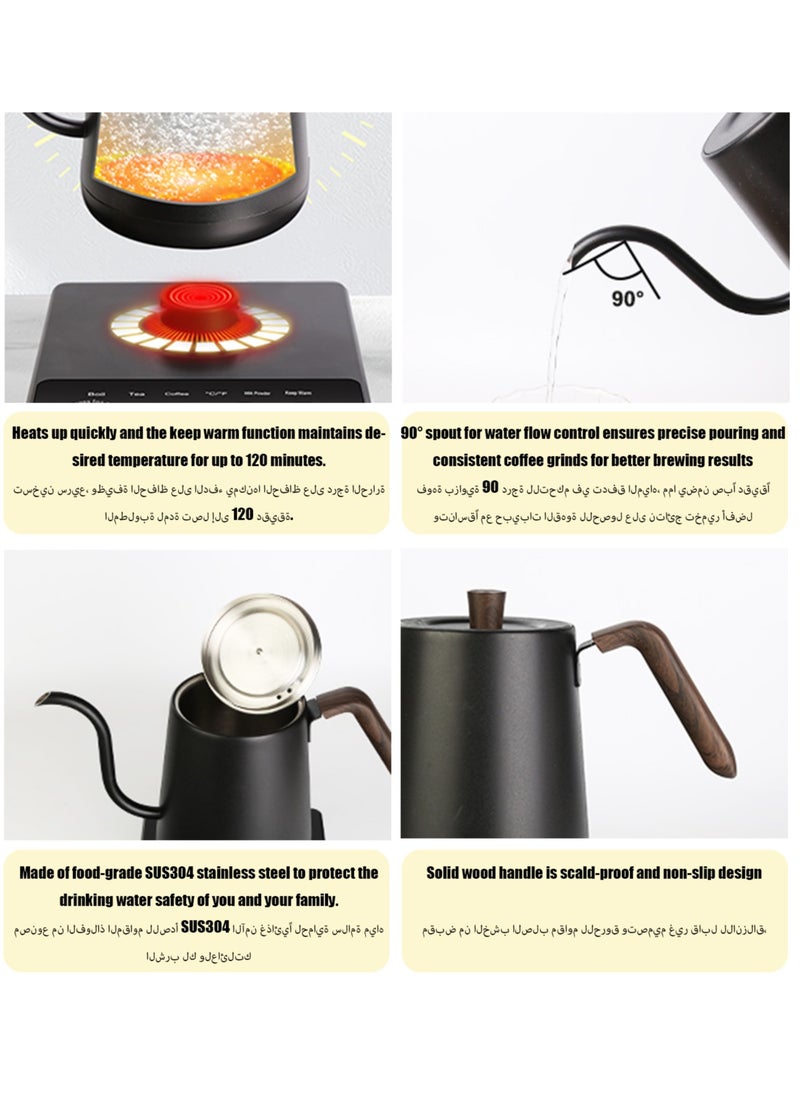 Pretocter - Multifunctional Gooseneck Electric Kettle,Smart Touchscreen coffee pot with Selectable Mode Temperature,SUS304 ,Rapid Heating,for V60 coffee Kettle(1200W/1L) - Image 1