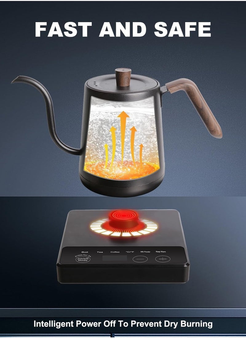 Pretocter - Multifunctional Gooseneck Electric Kettle,Smart Touchscreen coffee pot with Selectable Mode Temperature,SUS304 ,Rapid Heating,for V60 coffee Kettle(1200W/1L) - Image 1