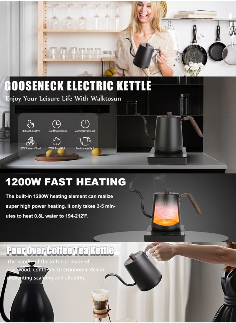 Pretocter - Multifunctional Gooseneck Electric Kettle,Smart Touchscreen coffee pot with Selectable Mode Temperature,SUS304 ,Rapid Heating,for V60 coffee Kettle(1200W/1L) - Image 1