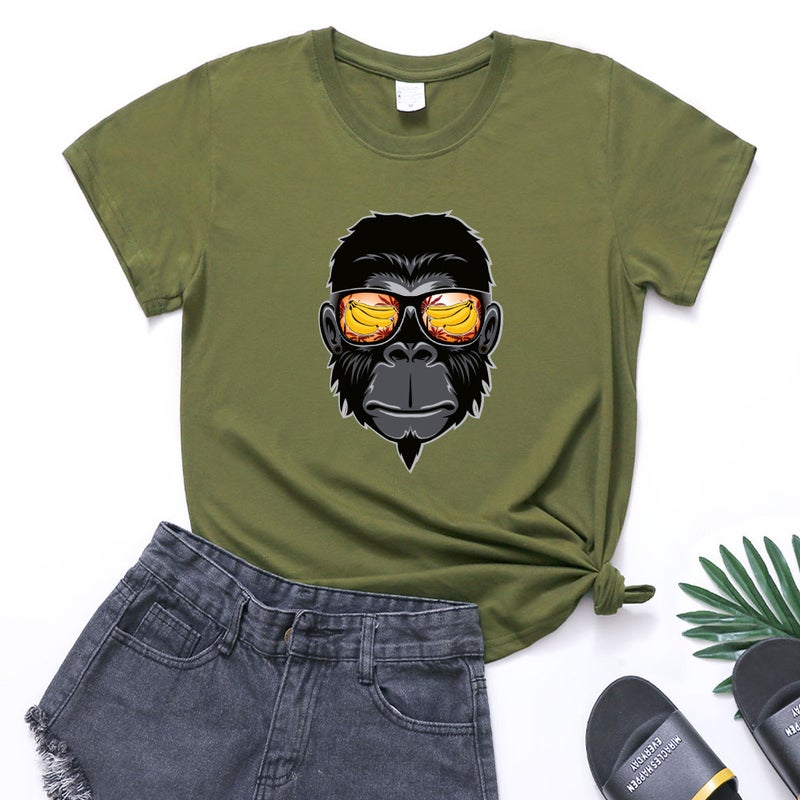 2021 New Gorilla Printed Casual Loose Trendy Unisex Cvc Short Sleeve T-Shirt - Image 1