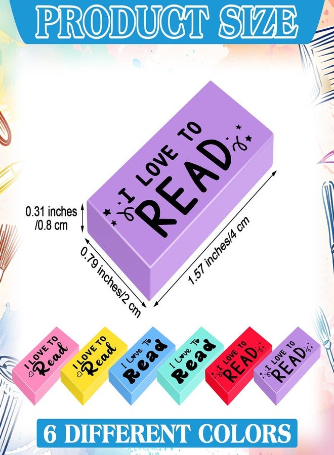 Dunzoom 100 Pcs Inspirational Erasers for Kids Back to School Gifts I Love to Read Small Colorful Pencil Erasers for Students Classroom Cute Motivational Gift for Drawing School Office Supplies - Image 2