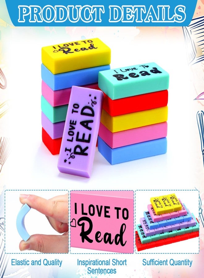 Dunzoom 100 Pcs Inspirational Erasers for Kids Back to School Gifts I Love to Read Small Colorful Pencil Erasers for Students Classroom Cute Motivational Gift for Drawing School Office Supplies - Image 3