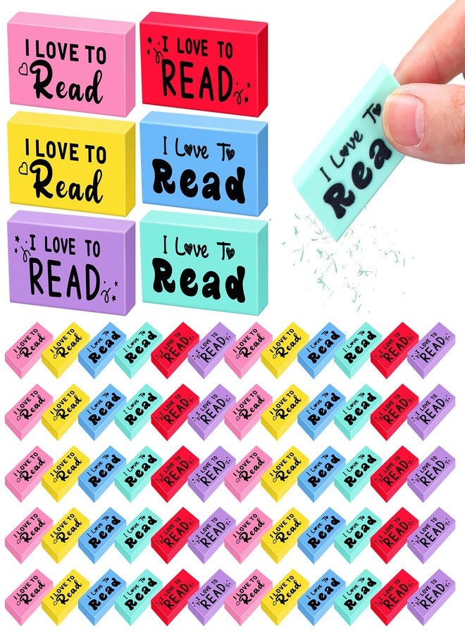 Dunzoom 100 Pcs Inspirational Erasers for Kids Back to School Gifts I Love to Read Small Colorful Pencil Erasers for Students Classroom Cute Motivational Gift for Drawing School Office Supplies - Image 1