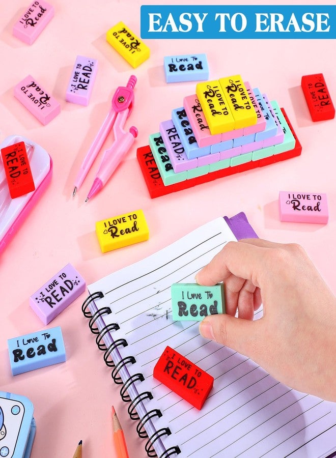 Dunzoom 100 Pcs Inspirational Erasers for Kids Back to School Gifts I Love to Read Small Colorful Pencil Erasers for Students Classroom Cute Motivational Gift for Drawing School Office Supplies - Image 4