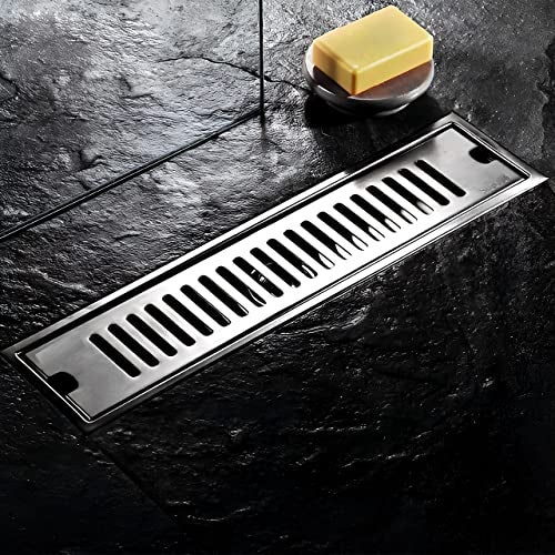 CARNIVAL Linear/Vertical 12" x 4" Shower Water Drain Channel Floor Drainer for Bathroom | Bathroom Drainage Jali | 304 Stainless Steel | Brushed Matte Finish | Side Hole - Image 1