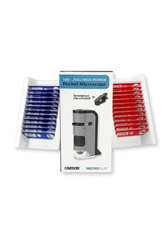 Carson MicroFlip 100x-250x LED and UV Lighted Pocket Microscope with Flip Down Slide Base and Smartphone Digiscoping Clip Bundle Included with 24 Prepared Insect and Animal Slides (MP-250BUN)