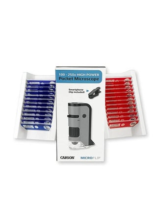 Carson MicroFlip 100x-250x LED and UV Lighted Pocket Microscope with Flip Down Slide Base and Smartphone Digiscoping Clip Bundle Included with 24 Prepared Insect and Animal Slides (MP-250BUN) - pzsku/Z9D20D121E267C3A721E1Z/45/_/1685628842/868d2fe8-f9e9-49fe-b9fe-a24720d280c8