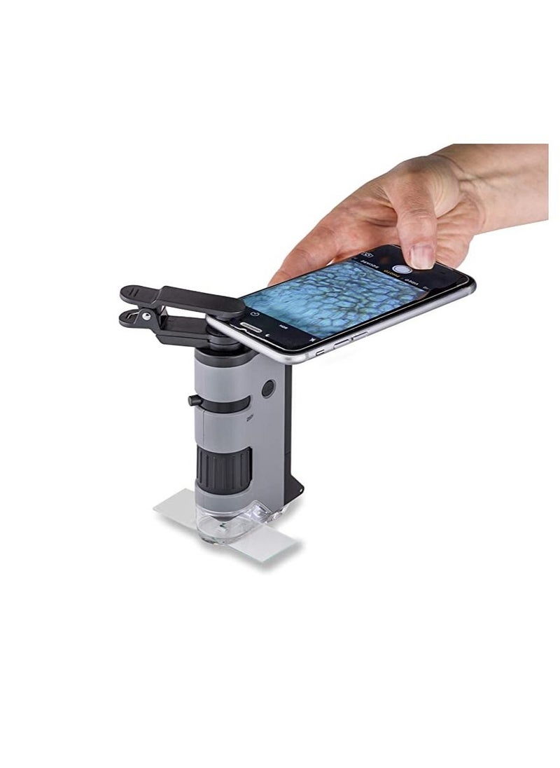 Carson - Carson MicroFlip 100x-250x LED and UV Lighted Pocket Microscope with Flip Down Slide Base and Smartphone Digiscoping Clip Bundle Included with 24 Prepared Insect and Animal Slides (MP-250BUN) - Image 1