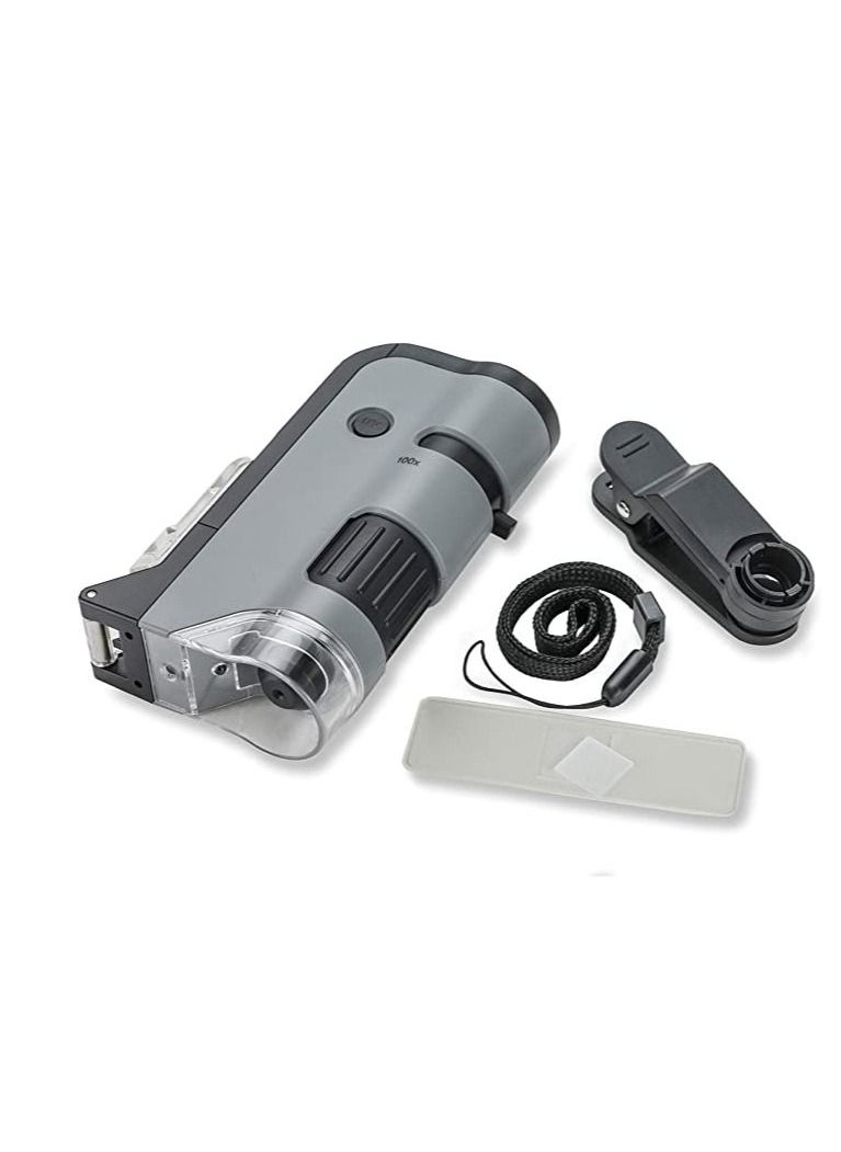 Carson - Carson MicroFlip 100x-250x LED and UV Lighted Pocket Microscope with Flip Down Slide Base and Smartphone Digiscoping Clip Bundle Included with 24 Prepared Insect and Animal Slides (MP-250BUN) - Image 1
