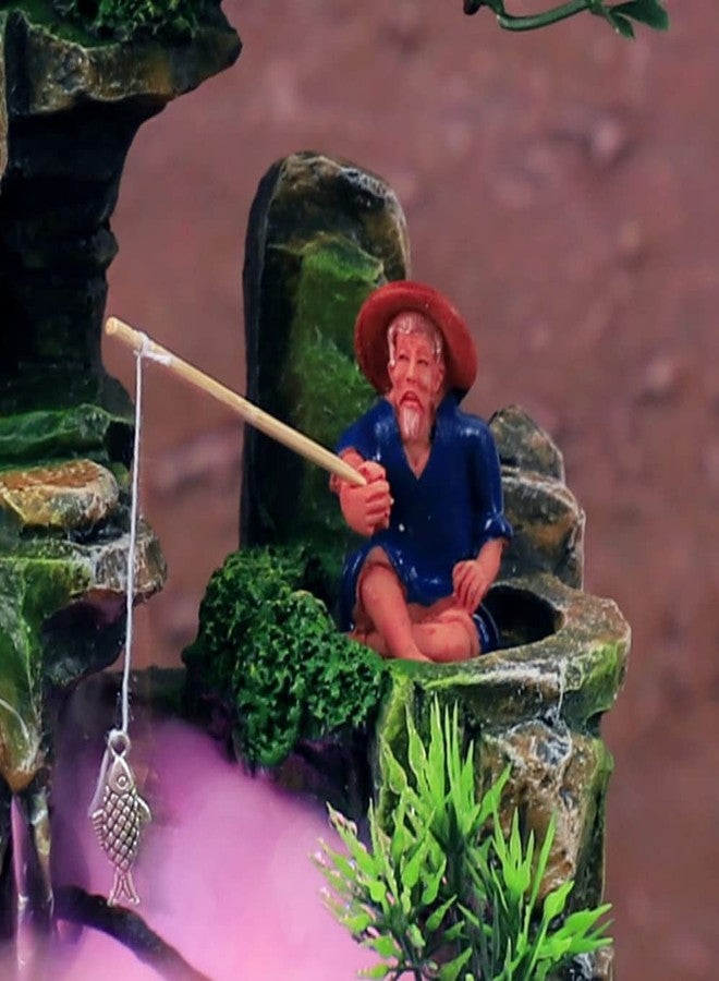 Xshelley نوافير إكس شيلي الداخلية للطاولة، صخور، ماء، صياد، نباتات، نافورة مكتبية، نافورة مرطبة بالرذاذ، ديكورات مكتبية منزلية، مضخة أوتوماتيكية مع مفتاح تشغيل - Image 5