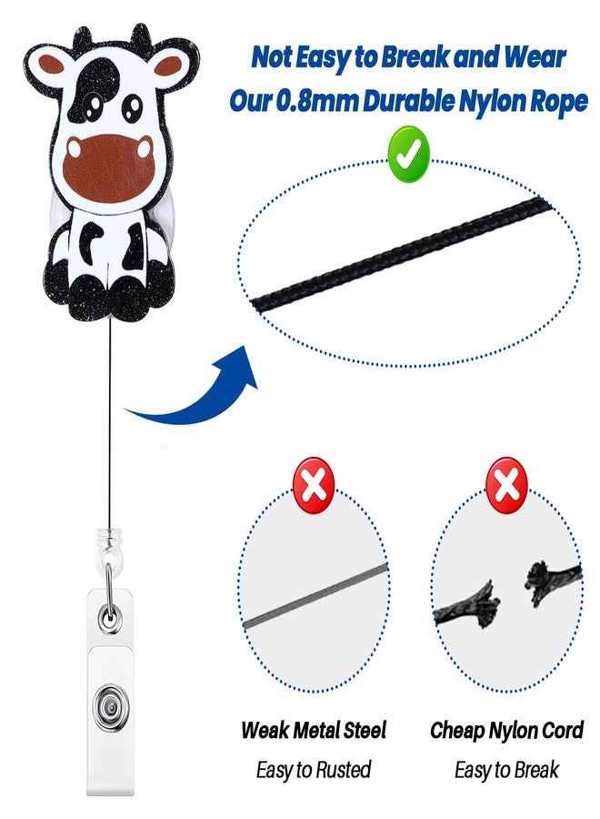BEZTN Funny Cow Badge Reel for Nurse Doctor Medical Worker Nursing Student, Cute Animal Acrylic Pediatric Nurse Badge Holder with Alligator Clip, Retractable 24" Durable Nylon Cord - Image 5