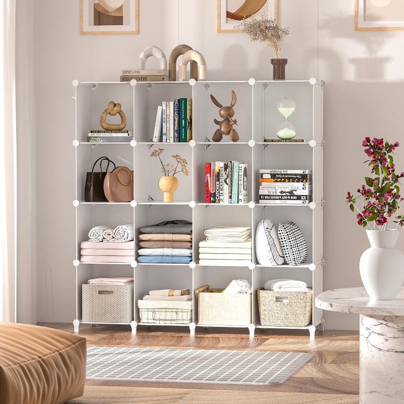 Neprock 16 Cubby Storage Organizer, Closet Clothes Storage Organizer, Cube Shelves Closet Organizers and Storage Shelves for Clothing Storage with Hammer, Bookshelf for Kids (White) - Image 2