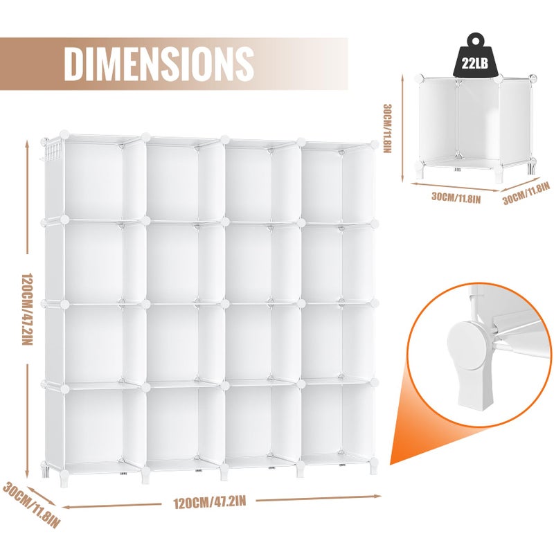 Neprock 16 Cubby Storage Organizer, Closet Clothes Storage Organizer, Cube Shelves Closet Organizers and Storage Shelves for Clothing Storage with Hammer, Bookshelf for Kids (White) - Image 5