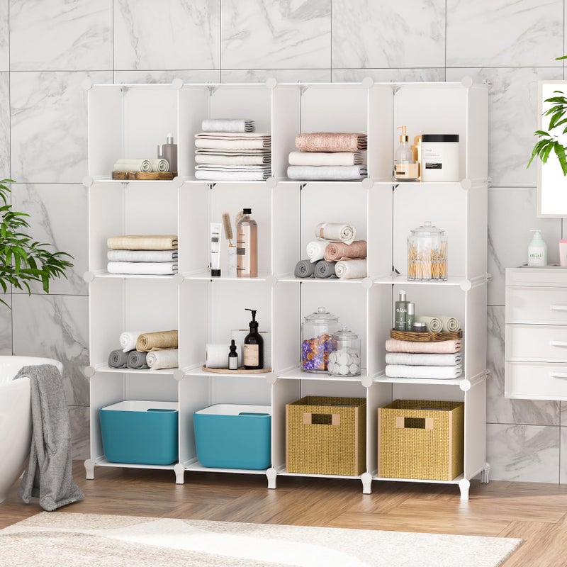 Neprock 16 Cubby Storage Organizer, Closet Clothes Storage Organizer, Cube Shelves Closet Organizers and Storage Shelves for Clothing Storage with Hammer, Bookshelf for Kids (White) - Image 4