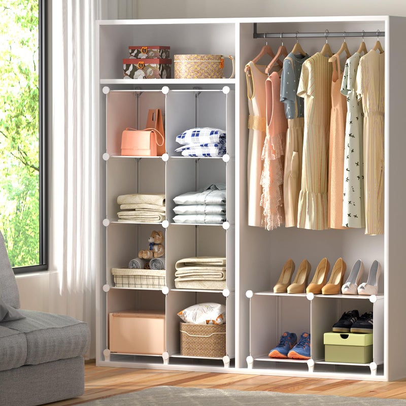 Neprock 16 Cubby Storage Organizer, Closet Clothes Storage Organizer, Cube Shelves Closet Organizers and Storage Shelves for Clothing Storage with Hammer, Bookshelf for Kids (White) - Image 3