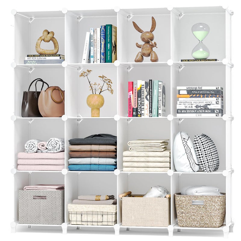 Neprock 16 Cubby Storage Organizer, Closet Clothes Storage Organizer, Cube Shelves Closet Organizers and Storage Shelves for Clothing Storage with Hammer, Bookshelf for Kids (White) - Image 1