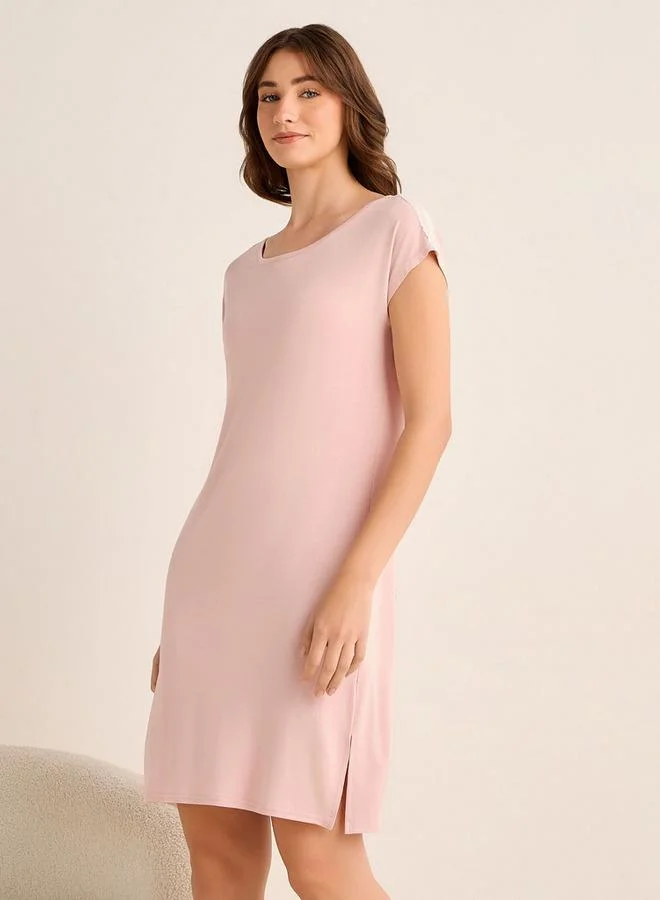 Splash FAV Knee Length Night Dress Short Sleeves with Side Slit
