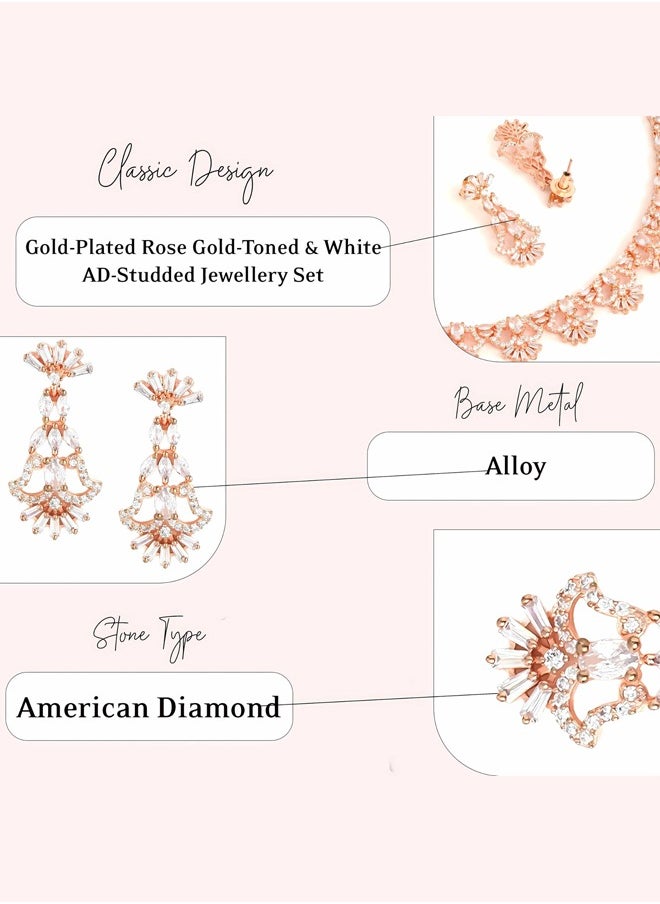 Just Peachy - Just Peachy Gold-Plated Rose Gold-Toned & White AD-Studded Jewellery Set – Stunning Necklace and Earrings with Dazzling AD Stones, Perfect for Weddings, Parties, and Special Occasions - Image 1
