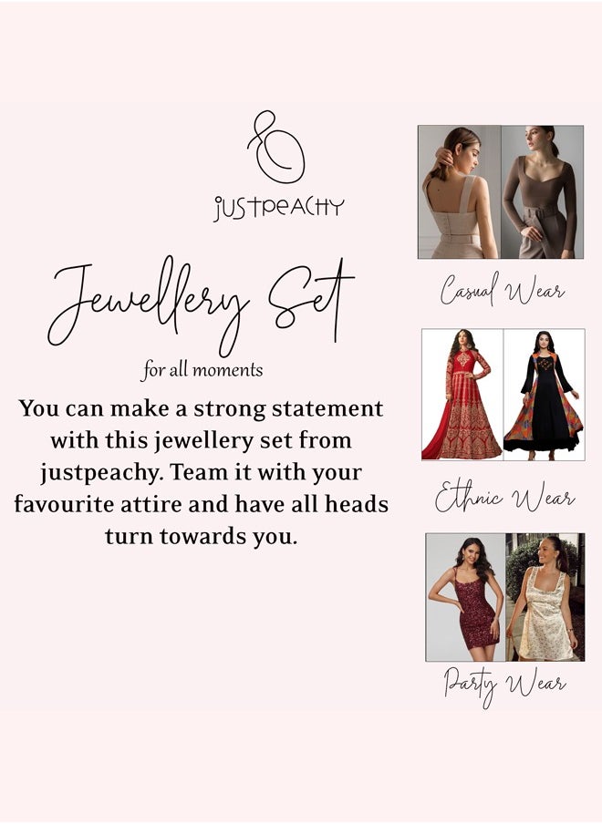 Just Peachy - Just Peachy Gold-Plated Rose Gold-Toned & White AD-Studded Jewellery Set – Stunning Necklace and Earrings with Dazzling AD Stones, Perfect for Weddings, Parties, and Special Occasions - Image 1