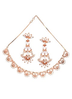 Just Peachy Gold-Plated Rose Gold-Toned & White AD-Studded Jewellery Set – Stunning Necklace and Earrings with Dazzling AD Stones, Perfect for Weddings, Parties, and Special Occasions